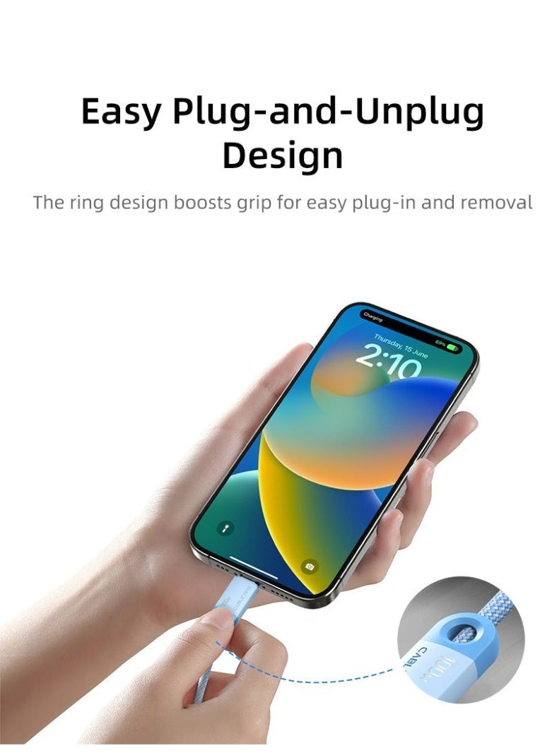 كابل تايم كابل شحن سريع USB-C إلى USB-C بقوة 100 واط، مضفر بطول مترين، متوافق مع أجهزة آيفون 17/16/16 بلس/16 برو/16 برو ماكس/15 - Image 3